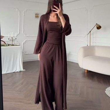 2025 Women's New Solid Color Sleeve Outerwear Tube Top Long Dress Set_voghion.com
