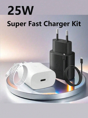 25W Super Fast Charger, EU Plug Wall Adapter With Removable Feet, Type-C Port, Charging Cable Included, Compatible_voghion.com