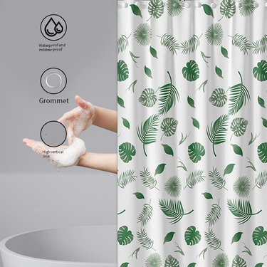 Waterproof Shower Curtain Mildew Proof Thickened Peva Green Leaf Bathroom Toilet Shower Partition Curtain_voghion.com
