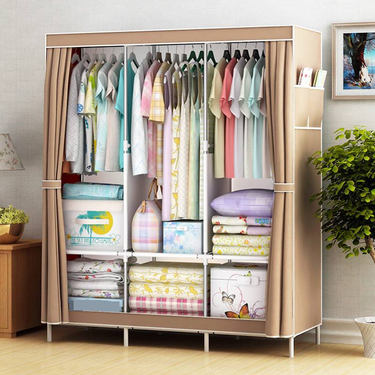 Foldable Wardrobe Closet With Dust Cover – Sturdy Metal Frame & Fabric Storage Cabinet (Modern Design, Spacious, Easy Assembly)_voghion.com