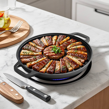 11" Pre-Seasoned Cast Iron Pan With Handles,For Oven, Stovetop, Grill, Campfires,Durable, Even-Heating,Essential For Pizza, Baking, BBQ_voghion.com