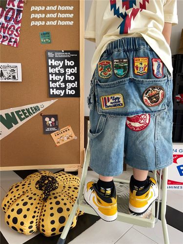 Children's Jeans New And Girls Badge Label Denim Capri Pants Boys Shorts Summer_voghion.com