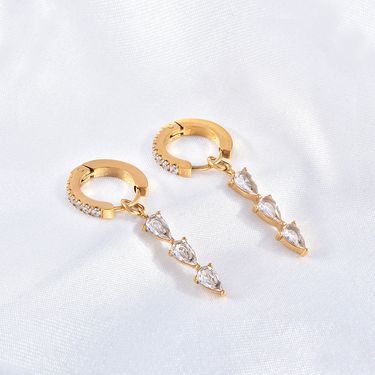 Light Ear Buckle Water Drop Inlaid Zircon French Earrings Women's Fashion_voghion.com