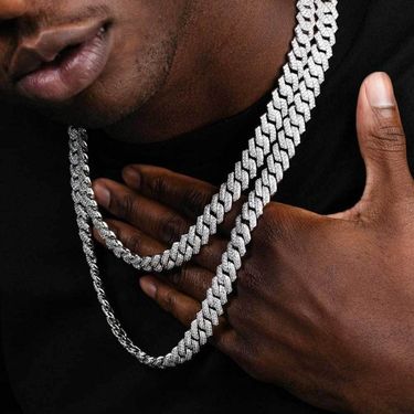 Men's Jewelry Hip Hop Necklace 14mm Copper Inlaid Zircon Diamond Cuban Chain Cross Border Trendy Men's Bracelet Jewelry_voghion.com