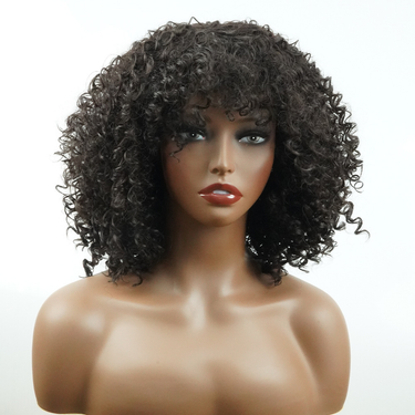 Synthetic wig cover mechanism explosive head Afro kinky curly rose net bangs wigs_voghion.com