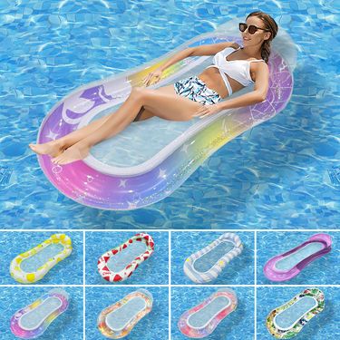 Shimmer Mermaid Tail Inflatable Lounger - Breathable Mesh Floating Bed With Pillow (Eco-Friendly PVC 180cm Quick-Dry & Portable For Pool/Beach)_voghion.com