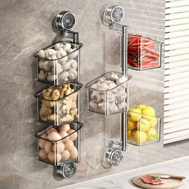 Kitchen Onion Box Suction Cup Rack Ginger Garlic Spice Storage No-Drill Wall Hanging Basket_voghion.com