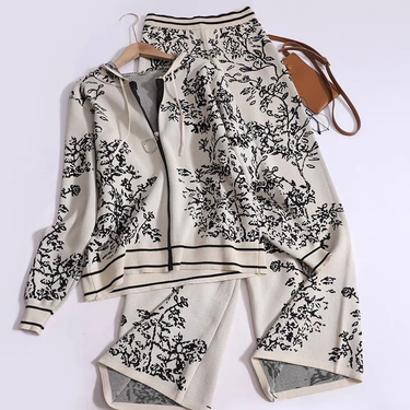 Women's Clothing fashion knitted suit for women spring and autumn hooded sweater age reducing wide leg pants two piece set trendy_voghion.com