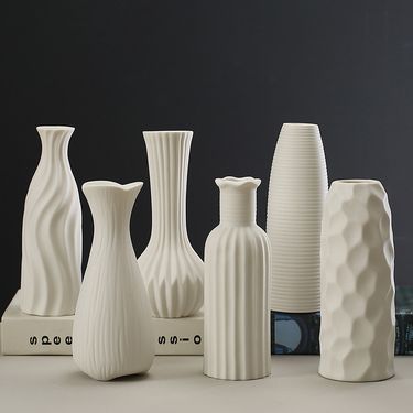 Customizable Ceramic Vase - Minimalist White Pottery Flower Vase For Home Decor, Handcrafted Artisan Centerpiece For Living Room & Dining Table_voghion.com