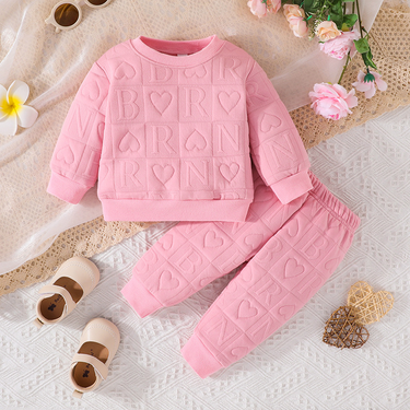 Mother & Kids European And American New Baby Round Neck Long-sleeved Top + Two Pieces Of Letter Printed Trousers 2023 Spring And Autumn Casual Suit_viptrois.com