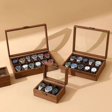 walnut wood grain watch storage box multi-bit watch collection box display transparent display box watch display box_voghion.com