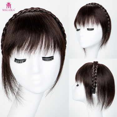 Women Twist Braid Headband Straight Hairpieces Human Hair Clip In Topper Hair Extensions With Bangs Natural Black Natural Black And Brown_voghion.com