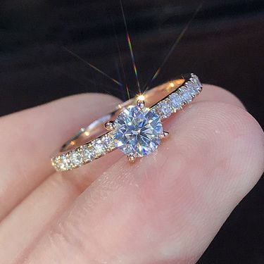 Fashion Zircon Engagement Women's Light Luxury Copper Plated Platinum Diamond Ring_voghion.com