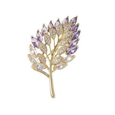 Purple gradual change zircon leaf brooch, high value sweater leaf pin_voghion.com