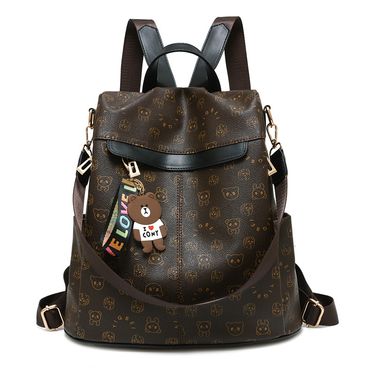 Andralyn Shoulder Women's Backpack New Trendy Korean Version Versatile Fashion Student Soft Leather Cartoon Backpack_viptrois.com