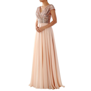 Women's V-neck chiffon stitching evening dress women's clothing_voghion.com