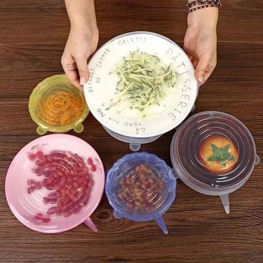Food grade fresh-keeping cover household sealed cover kitchen silicone anti-overflow round 6-piece set fresh-keeping film creative stretchable_voghion.com