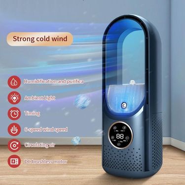 Air cooler Leafless Electric Fan Portable Air Conditioner Silent Timer Cooling Fan Humidifier Purifier LED Display_voghion.com