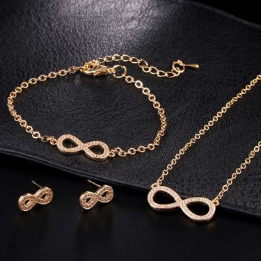 3PCS Jewellery Sets for Women Elegant Infinity Symbol Bracelet Earrings Studs Adjustable Necklace Set with Cubic Zirconia_ipsvogv.com