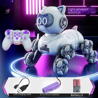 Interactive 8-Wheel Stunt RC Transforming Robot Cat With Remote Control – 360° Rotation, Music & LED Lights_voghion.com