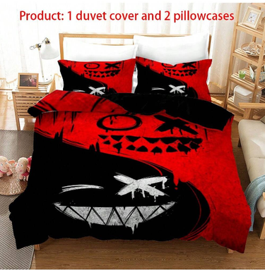 3-piece Set Of Black And Red Puzzle Patterned Down Duvet Covers (1 Down Duvet Cover+2 Pillowcases, Without Core)_voghion.com