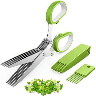 5 Blade Herb Scissors Stainless Steel Kitchen Shears With Safety Cover Cleaning Comb For Cilantro Parsley Multipurpose Cutting Tool_voghion.com