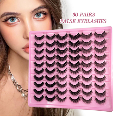 30 Pairs Fluffy & Wispy False Eyelashes - Voluminous & Curly Strips (Natural/Dramatic Look, Bulk Pack For Lash Business)_voghion.com