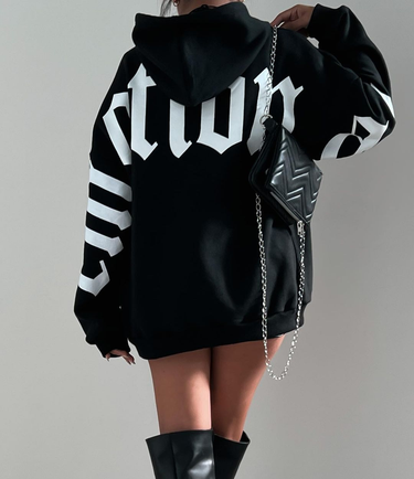 Women's fashion print Joker long sleeve loose hooded women's sweatshirt_voghion.com