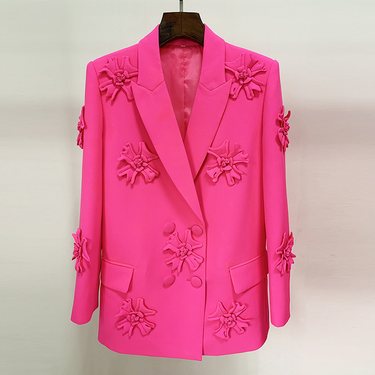 Women's star fashion double-breasted heavy industry three-dimensional flower decoration suit jacket_voghion.com