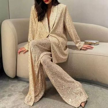 Women’s Clothing Fashion Sequined Suit Jacket Temperament Commuter One Button Suit_voghion.com