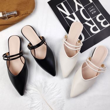 Summer Baotou Half Cool Tuo Women's Pointed Head Flat Bottom Two Wears Outer Wearing Lazy No Back Heels Muller Large_voghion.com