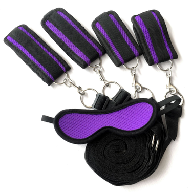 SM embossed printed sponge bed binding with female slave hand and foot cuffs bondage sex toy_voghion.com