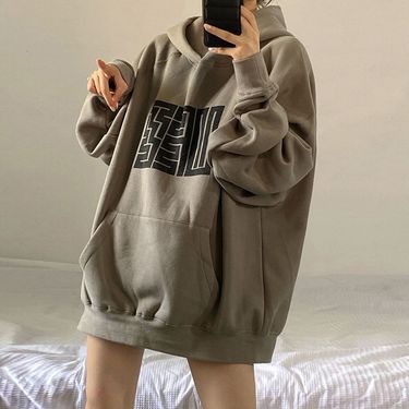 Women's Clothing Autumn And Winter New Korean Version Student Printed Hooded Loose Jacket Tops For Women_voghion.com