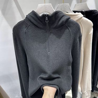 Women's Clothing new half zip German velvet hooded sweatshirt women's autumn and winter design bottoming shirt top hoodie_voghion.com