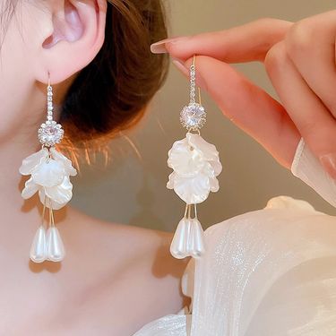 Flower Tassel Ear Hook Women's Fashion Light Luxury High-end Sense Diamond Earrings Niche Simple Earrings High-end Versatile Jewelry_voghion.com