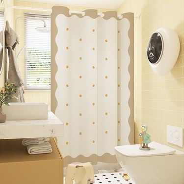Bathroom No-Drill Set Fabric Bath Shower Waterproof Mildew-Proof Partition Curtain_voghion.com