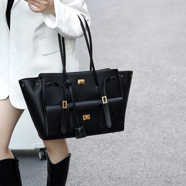 Designer Lock Wings Shoulder B,Large Capacity Commuting Tote B, Genuine Leather Locomotive B,Versatile Women_voghion.com
