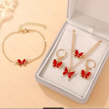 Children's Necklace Creative Pearl Butterfly Jewelry Bracelet Girl Oil Drop Accessories Ring Earrings_voghion.com