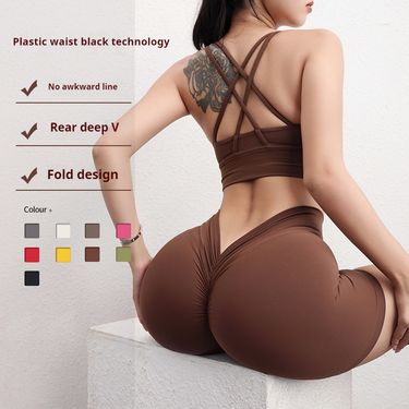 Back V Yoga Women's Hip Lift Sexy 3/4 Honey Peach Raised Hips No Awkwardness Thread Nude Sports Fitness Pants_voghion.com