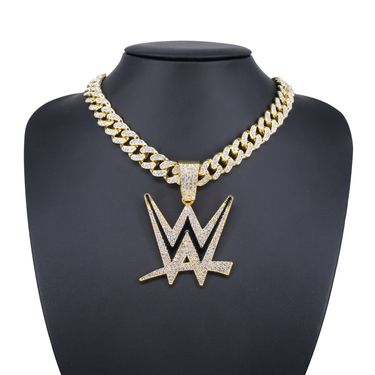 Unisex Popular W Letter Alloy Diamond Pendant Men's Personality Cool Rap Trend Hip Hop Cuban Chain_voghion.com