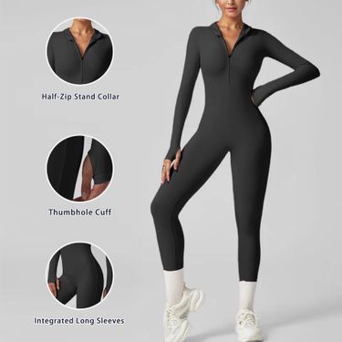 KEEPER Women's Long Sleeve Jumpsuit - Stretchy Yoga Bodysuit With Moisture-Wicking Fabric, Black & Pink, S-4XL_voghion.com
