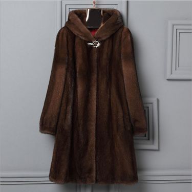 Luxury Faux Mink Fur Coat For Women, Long Hooded Winter Coat With Elegant Embroidery, Plus Size Available In Black & Brown_voghion.com