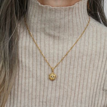 CELESTIALUMINA Popular Evil Eye Pendant Jewelry Stainless Steel Water Wave Chain Hollow Radiation Diamond Eye Pendant Necklace_voghion.com