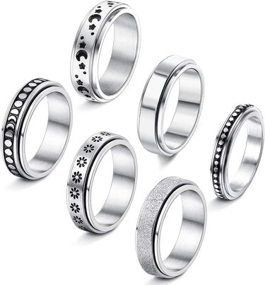 source Star and moon rotating titanium steel decompression ring for women Standard US size jewelry_ipsvogv.com