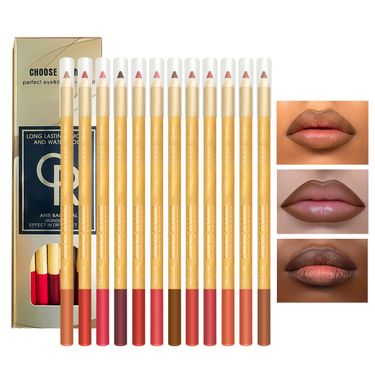 12 mixed color lip liner set matte matte lip pencil nude waterproof long lasting wooden lipstick pen_voghion.com