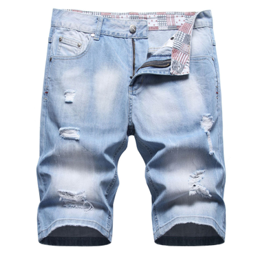 Man's clothing Summer thin denim shorts men's ripped medium pants trend loose straight printed men's quarter pants_voghion.com