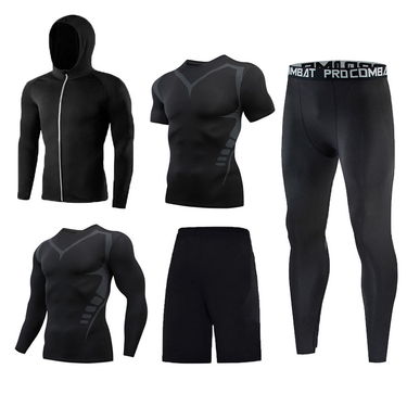 Man's clothing Morning running bodysuit Men's running suit five-piece quick-drying basketball training suit tights fitness suit_voghion.com