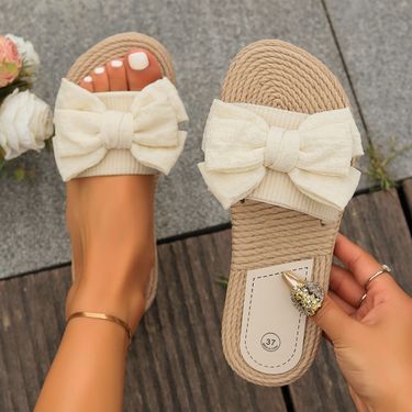 Women's Shoes Summer New Indoor Leisure And Comfortable Home Light Slippers Linen Bow Flip Flops Flat Non Slip Sandals_voghion.com