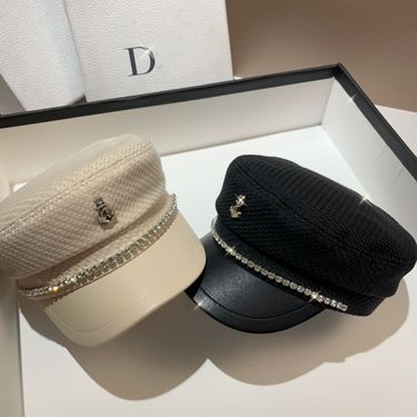 New rhinestone chain navy hat light luxury newsboy hat fashion British style cap women_voghion.com