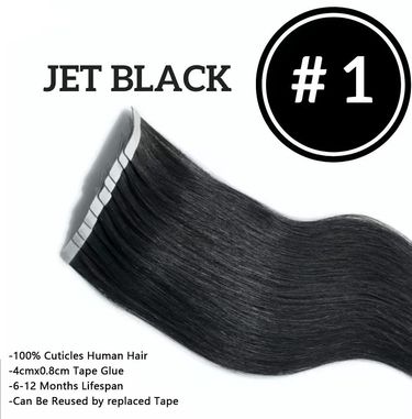 Straight Natural Human Hair Tape In Extension Adhesive Invisible 100% Real Human Hair Tape in Hair Extensions Color #1_voghion.com
